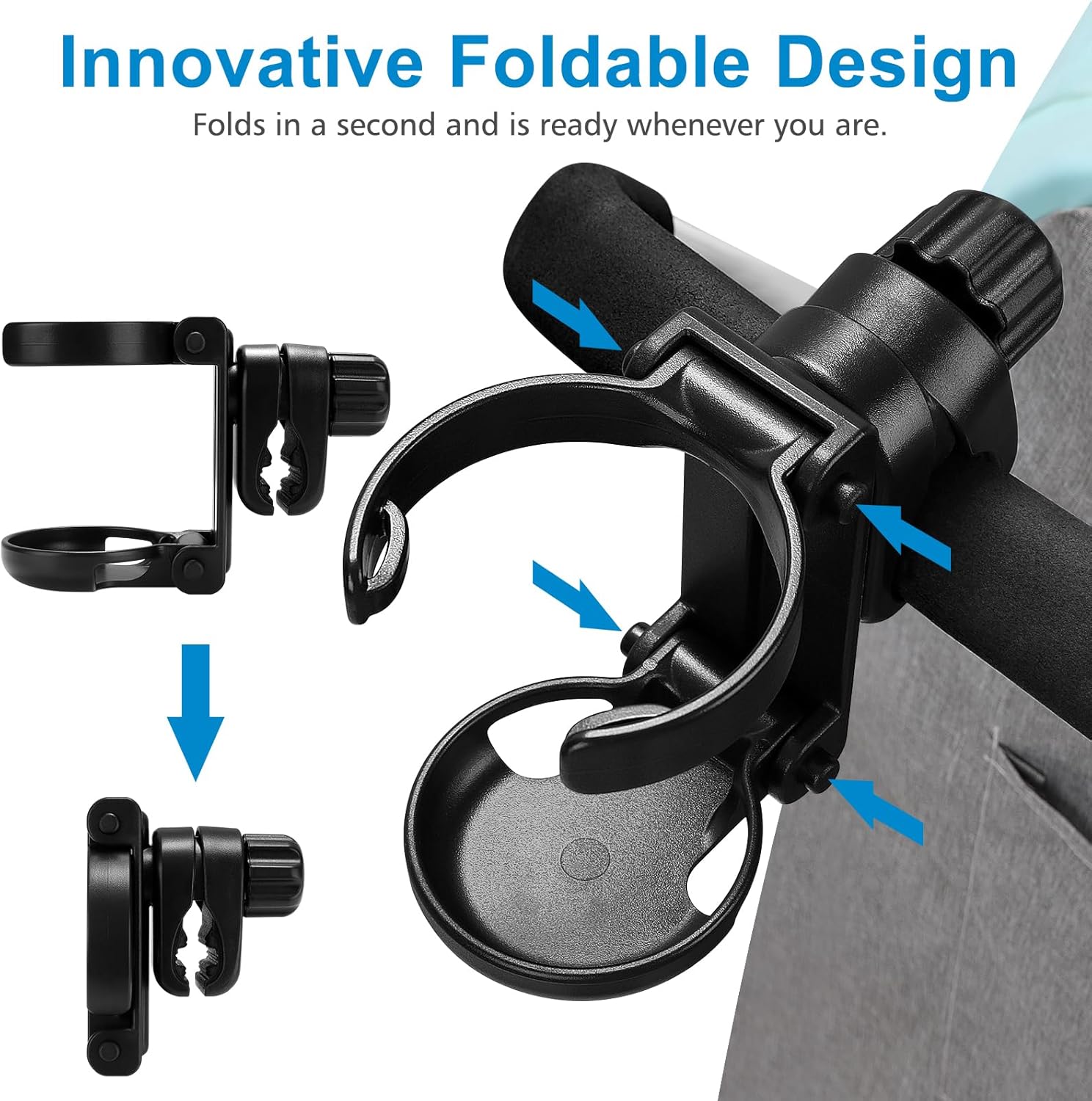 Stroller Cup Holder, Foldable Universal Cup Holder, 360 ° Rotatable Bottle Holder for Stroller, Bike, Wheelchair, Walker, Scooter ﻿