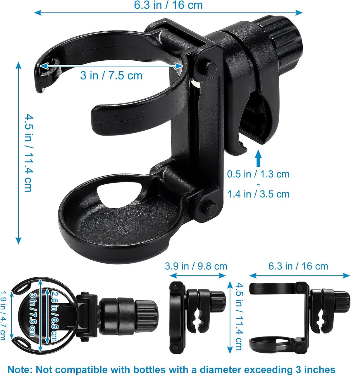 Stroller Cup Holder, Foldable Universal Cup Holder, 360 ° Rotatable Bottle Holder for Stroller, Bike, Wheelchair, Walker, Scooter ﻿