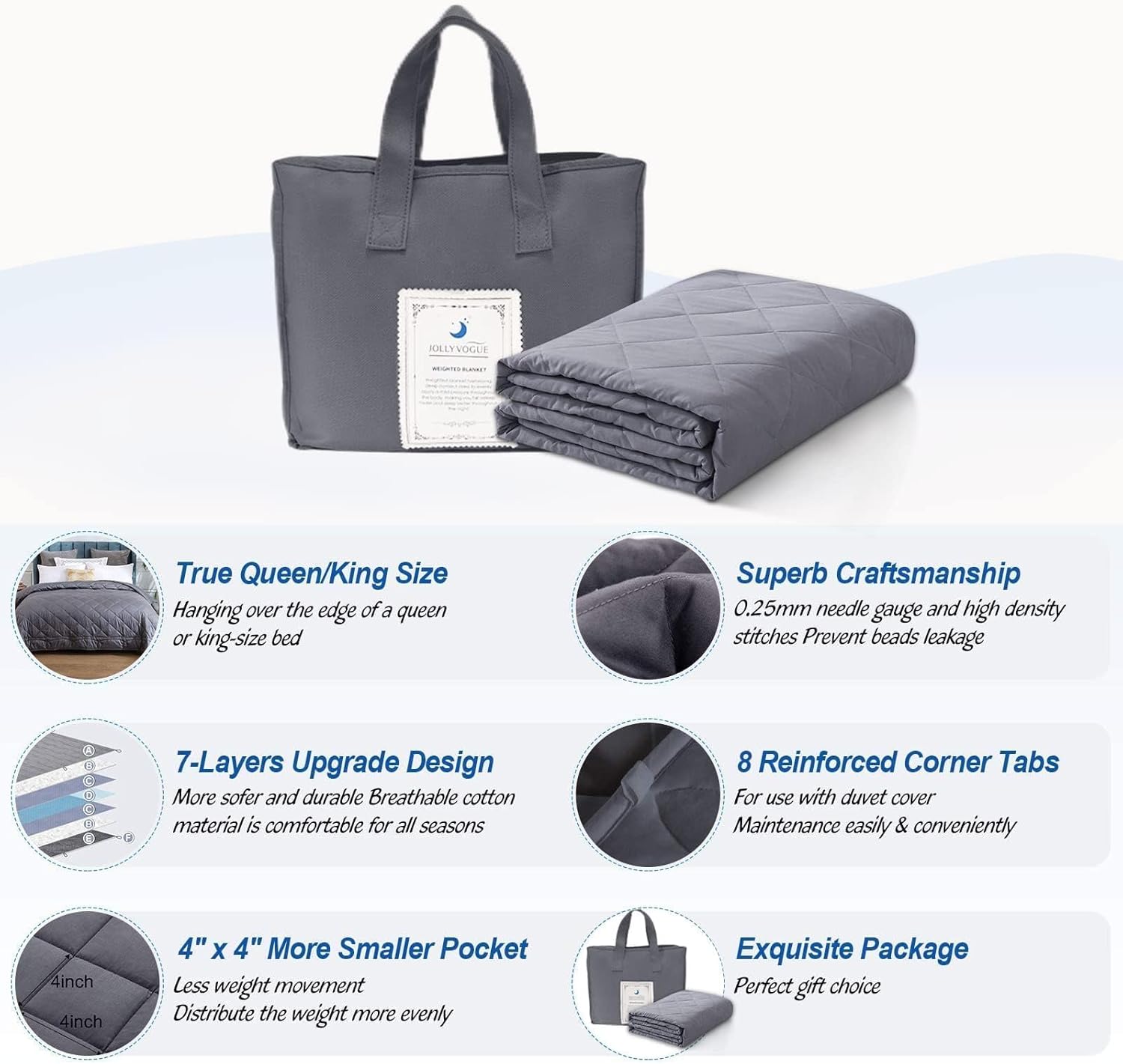 Weighted Blanket (15lbs, 60''x80''), Heavy Blanket Washable for Adult with Premium Glass Beads-Grey
