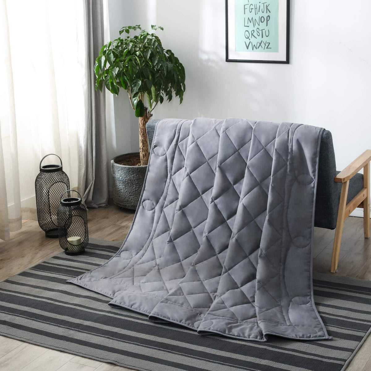 Weighted Blanket (15lbs, 60''x80''), Heavy Blanket Washable for Adult with Premium Glass Beads-Grey