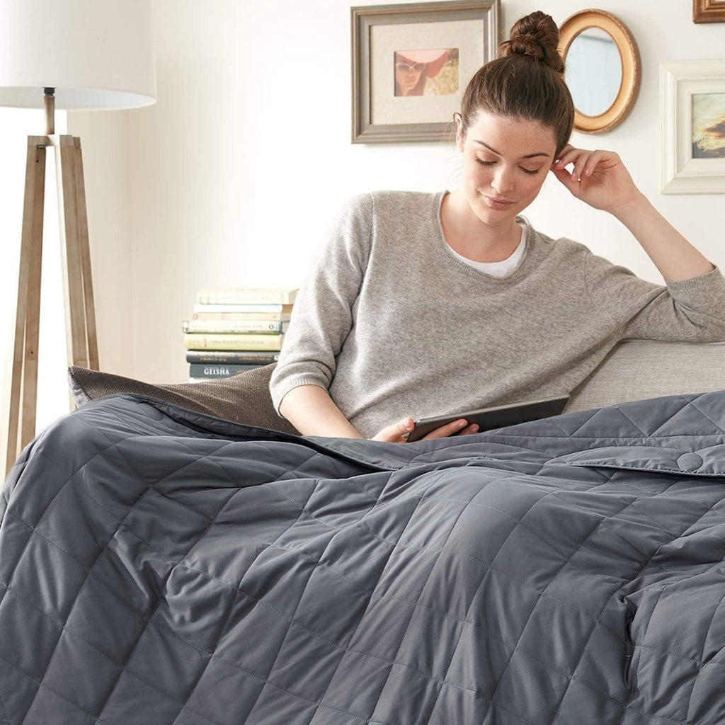 Weighted Blanket (15lbs, 60''x80''), Heavy Blanket Washable for Adult with Premium Glass Beads-Grey