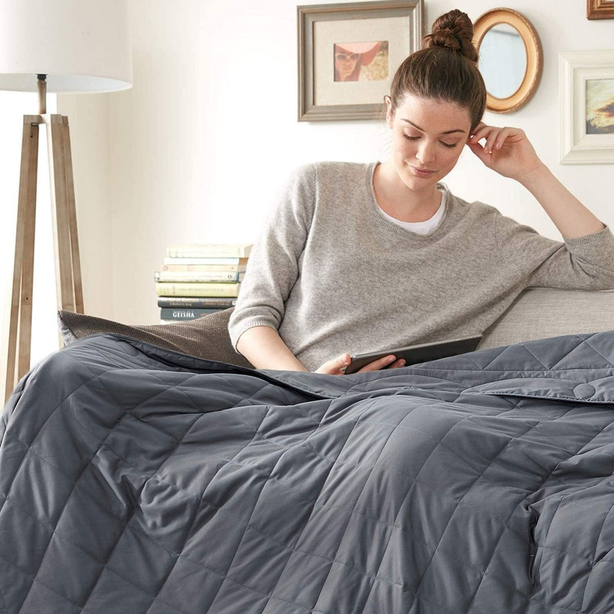 Weighted Blanket (15lbs, 60''x80''), Heavy Blanket Washable for Adult with Premium Glass Beads-Grey