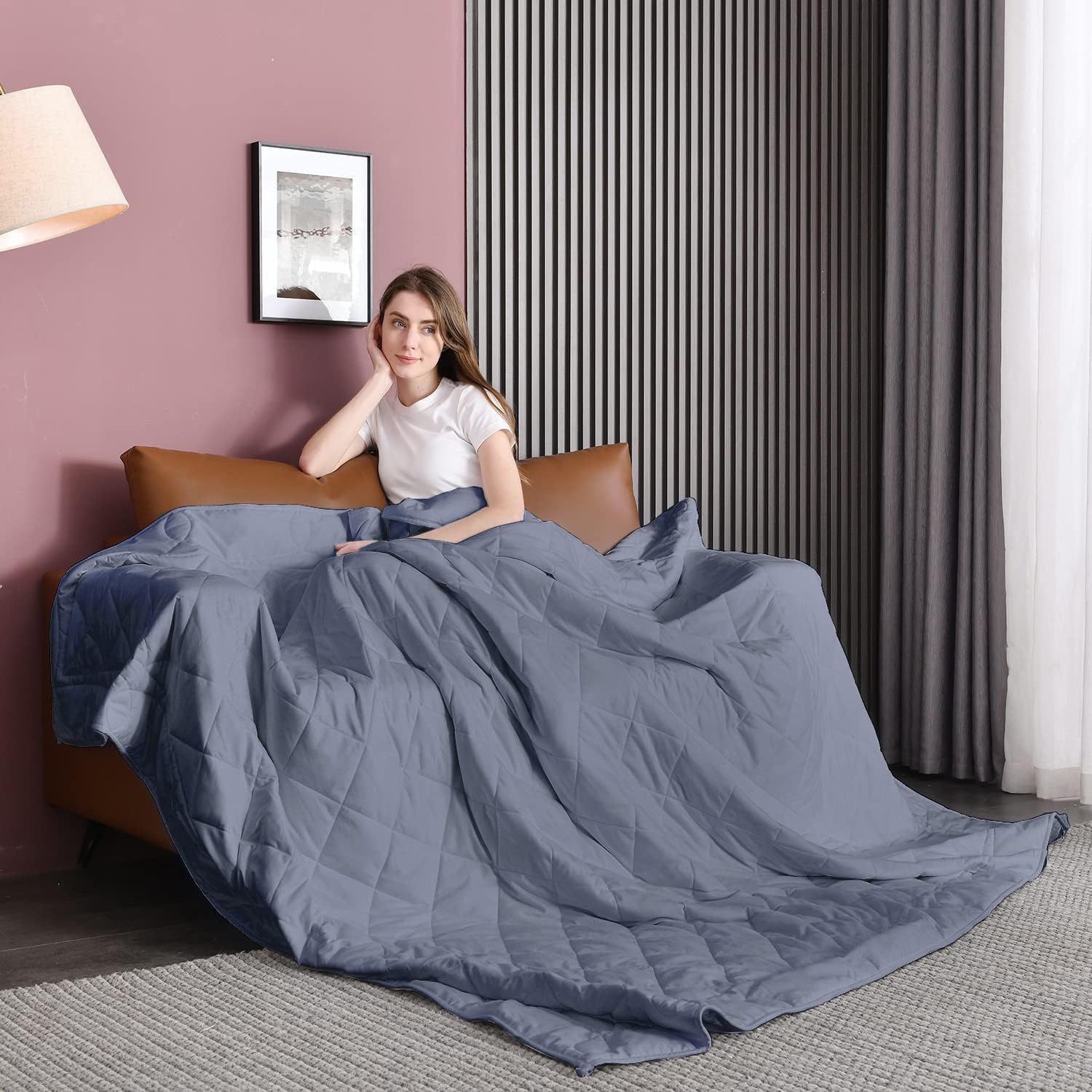 Weighted Blanket (15lbs, 60''x80''), Heavy Blanket Washable for Adult with Premium Glass Beads-Grey