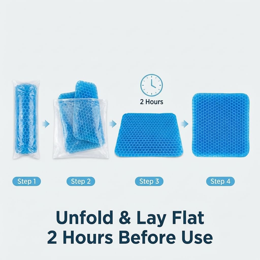 Gel Seat Cushion, Gel Cushion, Cool & Breathable & Non-Slip for Car, Office, Home, Wheelchair (Blue, 40 x 35 x 3.2 cm)
