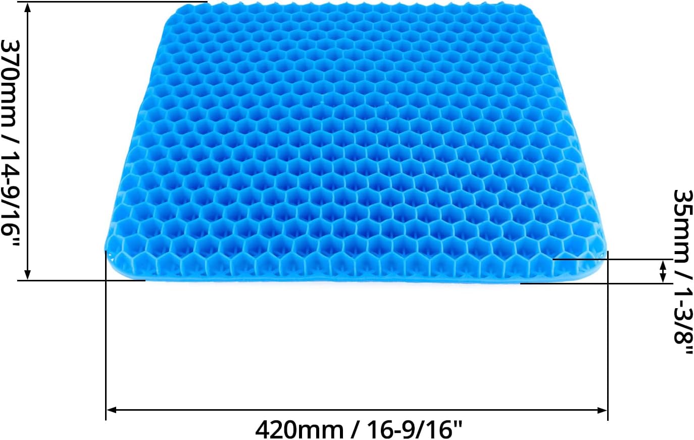 Gel Seat Cushion, Gel Cushion, Cool & Breathable & Non-Slip for Car, Office, Home, Wheelchair (Blue, 40 x 35 x 3.2 cm)