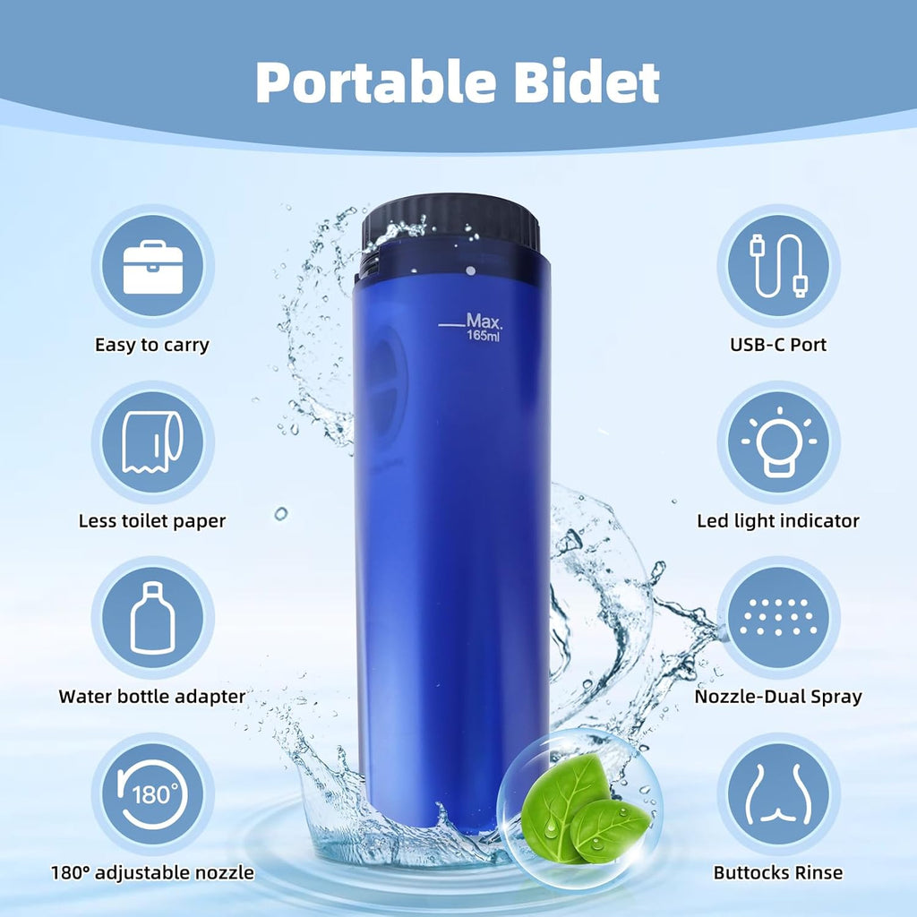 Portable Bidet for Travel, High Pressure Handheld Electric Sprayer, Rechargeable Travel Bidet for Women & Men, Personal Hygiene Cleaning, Soothing Postpartum Care, Blue