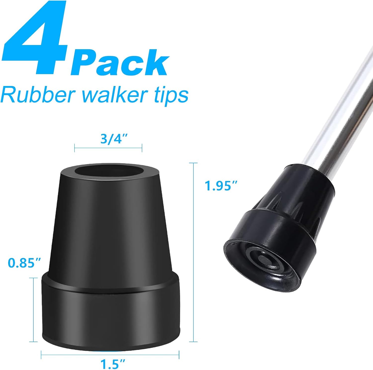 4Pcs Cane Tips 3/4 Inch Heavy Duty Rubber Cane Tips, Anti Slip Replacement Rubber Tips for Canes, Walking Sticks