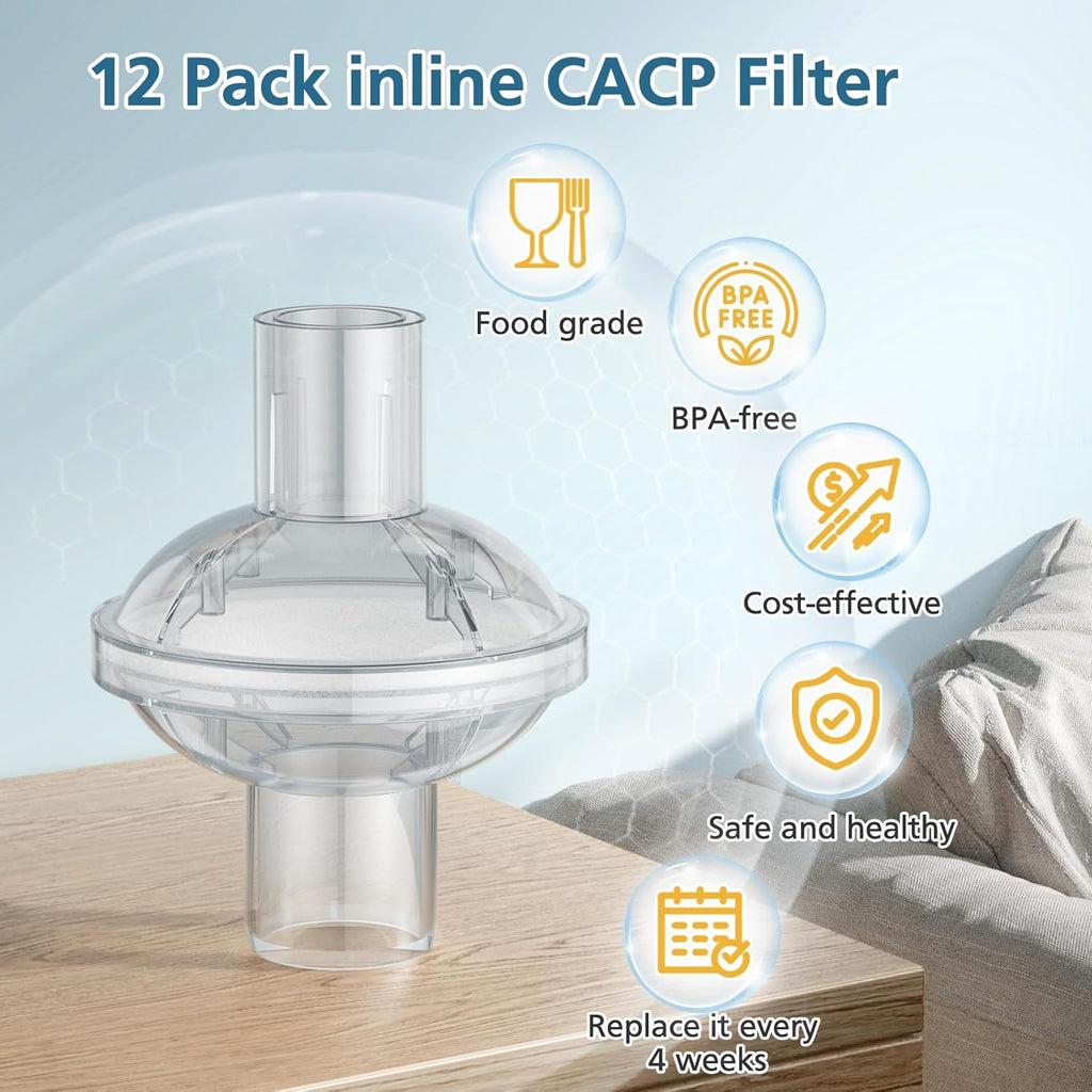 12-pack CPAP Inline Filter, Universal Inline CPAP Filter Compatible with BiPAP Machines ResMed,Dreamstation Standard, Any CACP Machine Size 22mm and 25mm Tube
