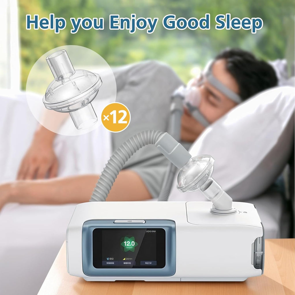 12-pack CPAP Inline Filter, Universal Inline CPAP Filter Compatible with BiPAP Machines ResMed,Dreamstation Standard, Any CACP Machine Size 22mm and 25mm Tube