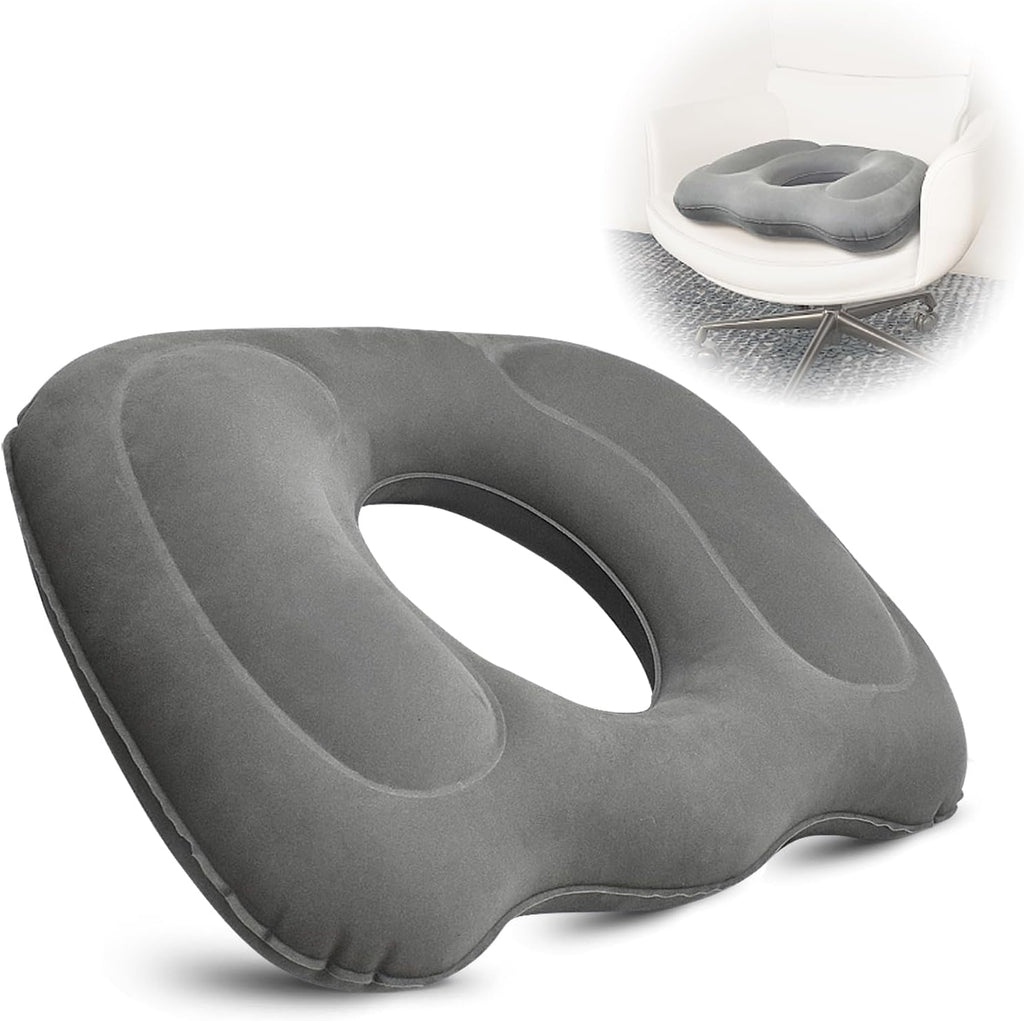 Petluno Inflatable Donut Cushion for Tailbone Pain Relief - Orthopedic Hemorrhoid & Sciatica Seat Cushion - Coccyx Cushion for Postpartum, Pregnancy, Office Chair, Car, Wheelchair & Post-Surgical Recovery (Grey)