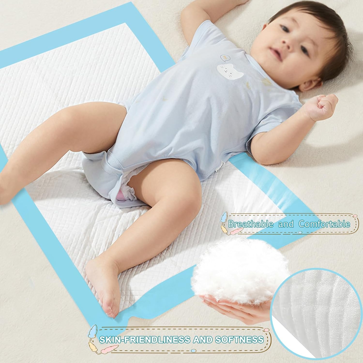 100 Pack Disposable Changing Pads, Portable Diaper Change Pad for Baby, Super Absorbent Leak-Proof Incontinence Bed Table Pee Mat for Travel and Home