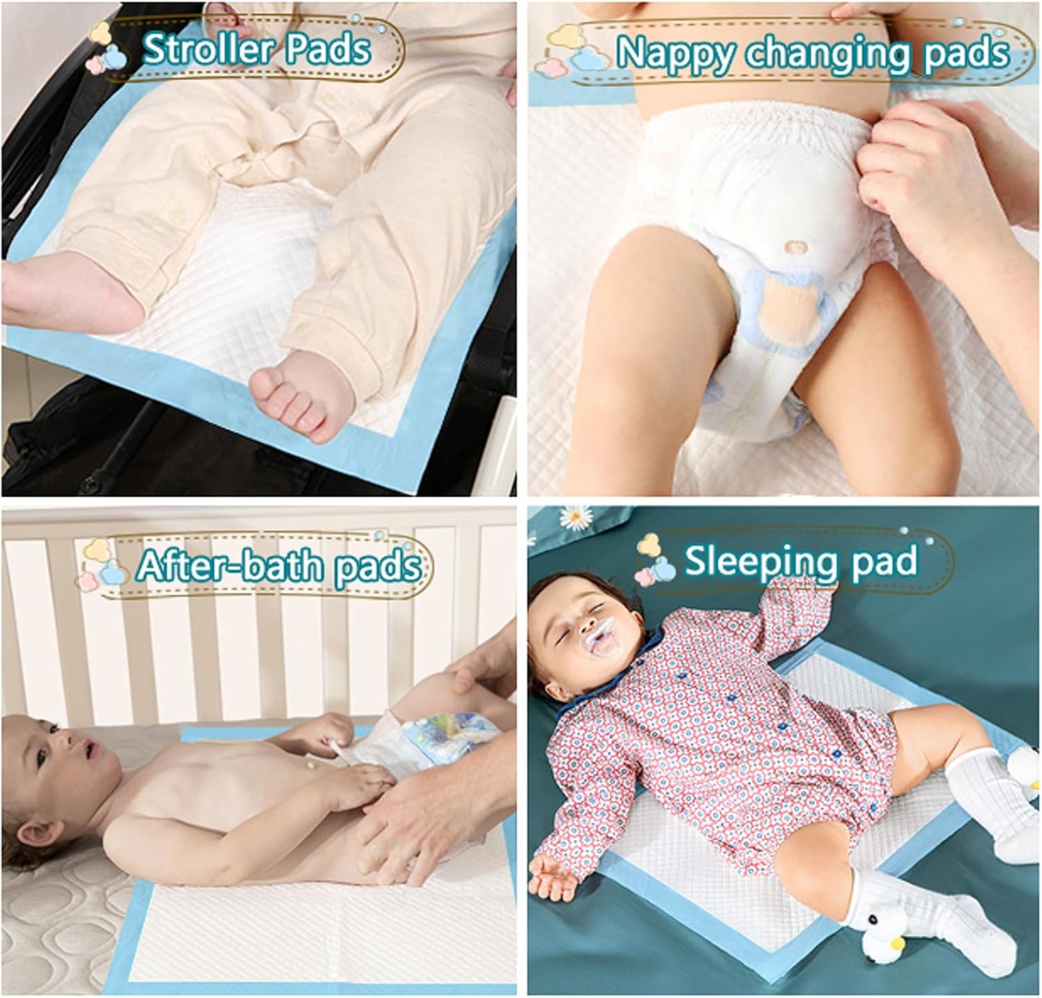 100 Pack Disposable Changing Pads, Portable Diaper Change Pad for Baby, Super Absorbent Leak-Proof Incontinence Bed Table Pee Mat for Travel and Home