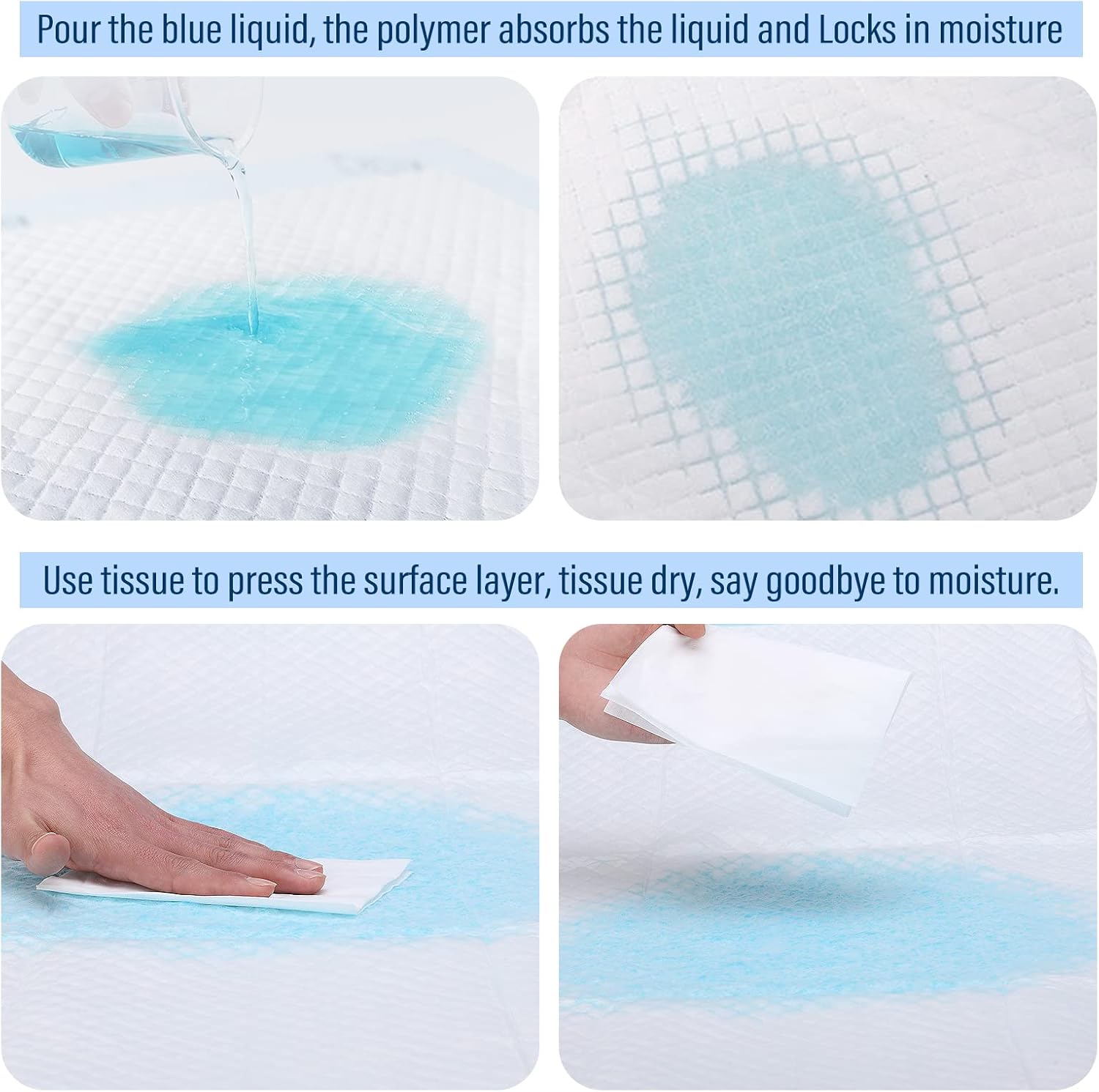 40 Pack Disposable Changing Pads,  Portable Diaper Change Pad for Baby, Super Absorbent Leak-Proof Incontinence Bed Table Pee Mat for Travel and Home (40, Blue, L)