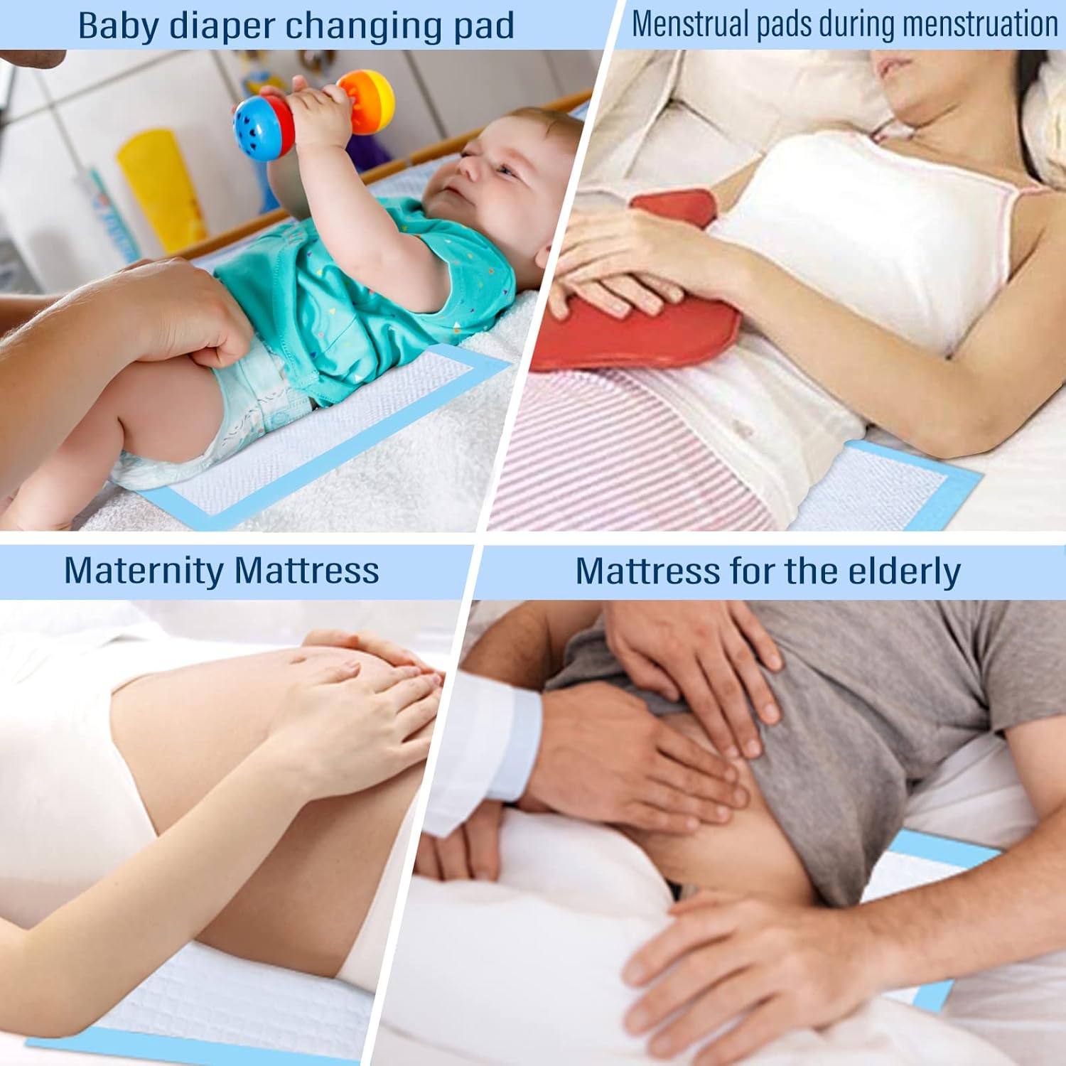 40 Pack Disposable Changing Pads,  Portable Diaper Change Pad for Baby, Super Absorbent Leak-Proof Incontinence Bed Table Pee Mat for Travel and Home (40, Blue, L)