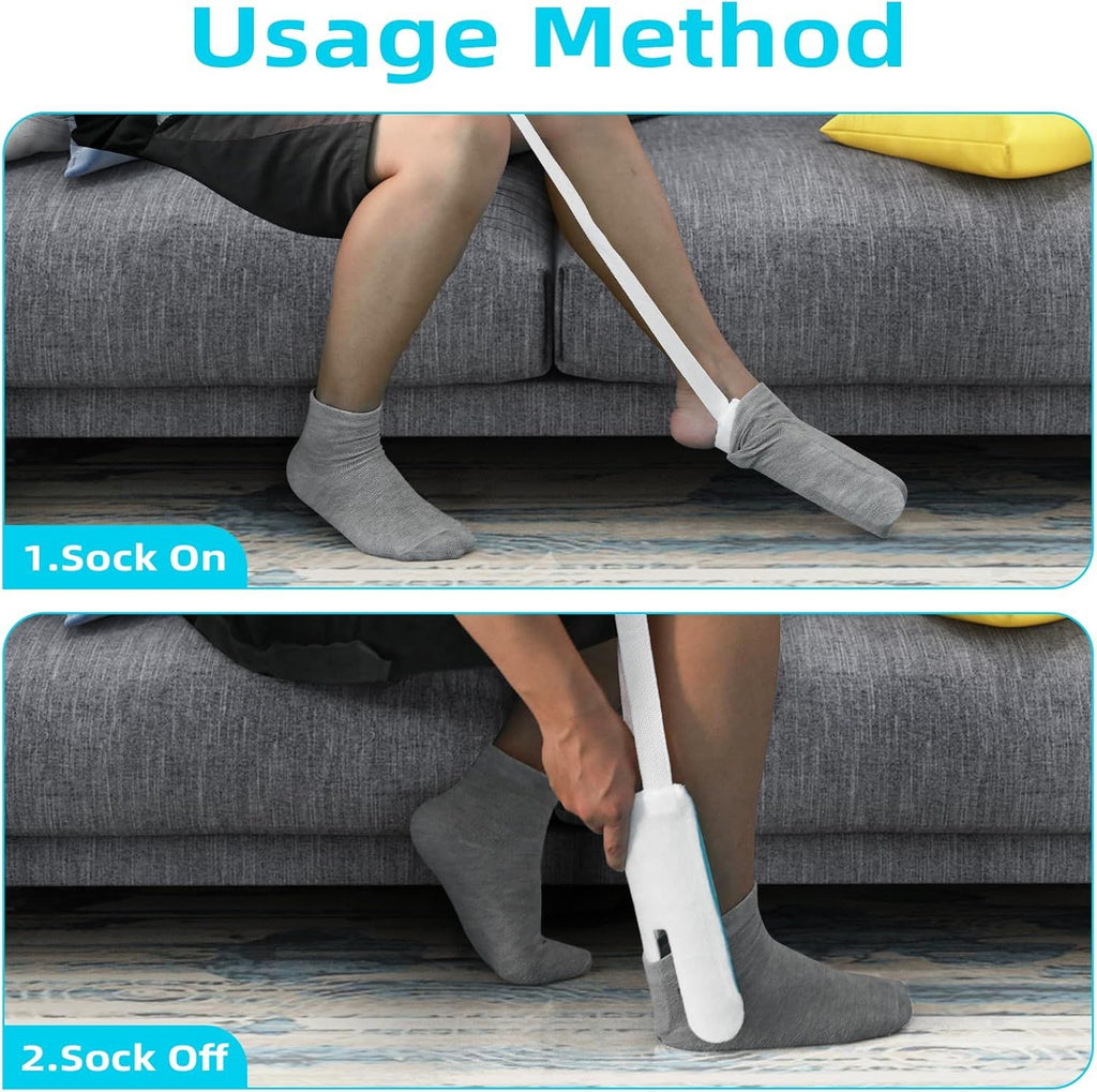 Sock Aid Device for Seniors, Sock Aids for Putting and Off Socks, Sock Helper for Pregnant Women and Disability, Easy On and Off Stocking Slider, Handicapped Avoid Bending Sock Assistant Device