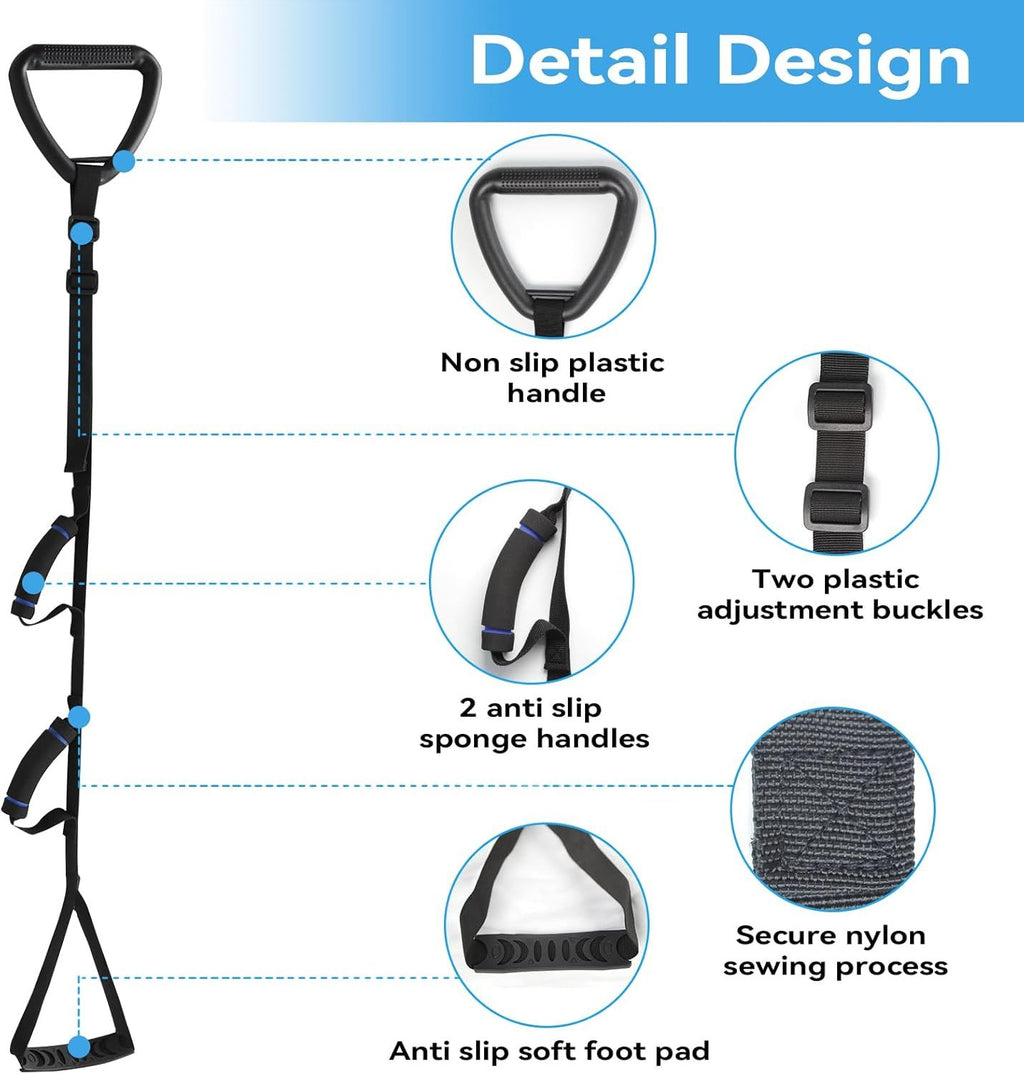 Long Leg Lifter, Leg Lifter Strap Rigid with Large Foot Loop, Legs Strap Lift for Get in and Out of Bed,Car,Wheelchair for Disables and Elderly，Foot Straps，Legs Aid Lift aids (25.5in-56in)