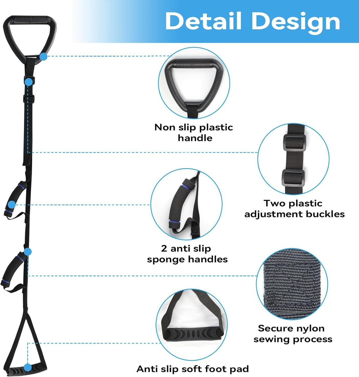 Long Leg Lifter, Leg Lifter Strap Rigid with Large Foot Loop, Legs Strap Lift for Get in and Out of Bed,Car,Wheelchair for Disables and Elderly，Foot Straps，Legs Aid Lift aids (25.5in-56in)