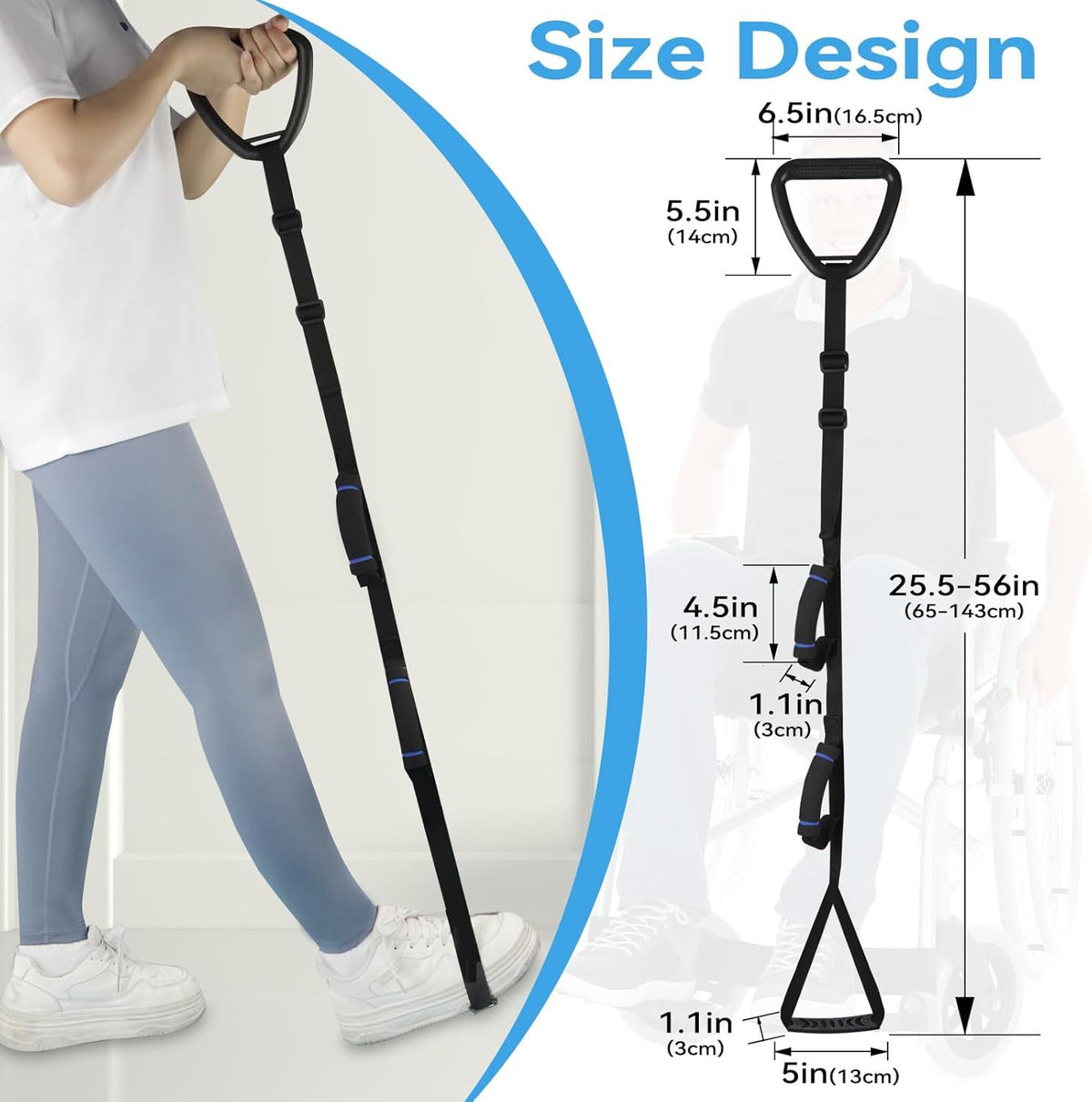 Long Leg Lifter, Leg Lifter Strap Rigid with Large Foot Loop, Legs Strap Lift for Get in and Out of Bed,Car,Wheelchair for Disables and Elderly，Foot Straps，Legs Aid Lift aids (25.5in-56in)