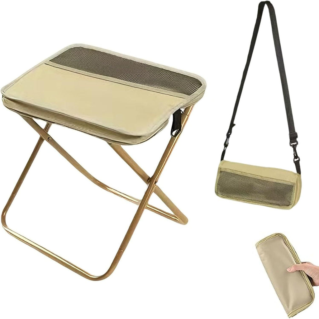 Collapsible Stool Folding Stool for Adults, Foldable Backpack Stool Portable Chair Heavy Duty Compact Travel Camping Stool with Storage Pocket, Portable Folding Seat for Fishing Hiking (Khaki, S)