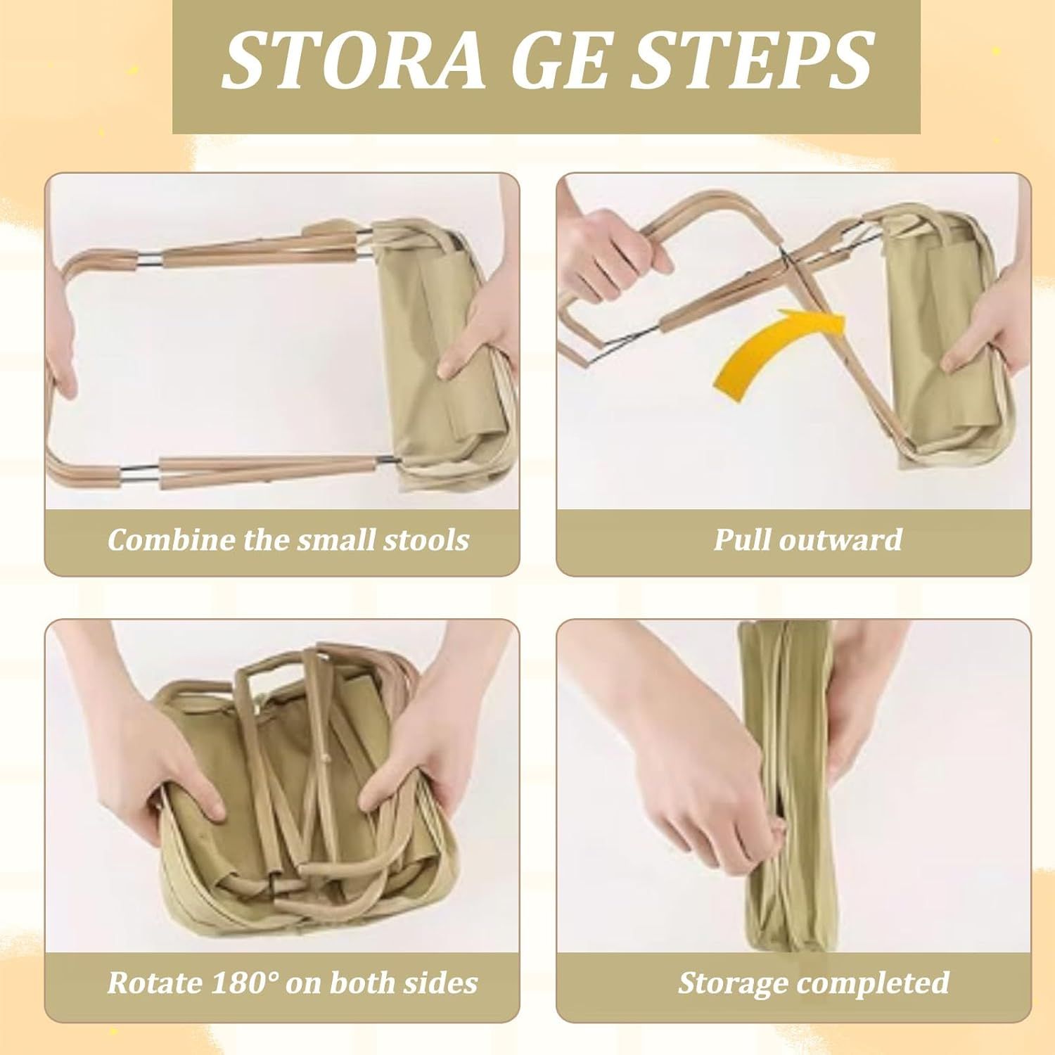 Collapsible Stool Folding Stool for Adults, Foldable Backpack Stool Portable Chair Heavy Duty Compact Travel Camping Stool with Storage Pocket, Portable Folding Seat for Fishing Hiking (Khaki, S)