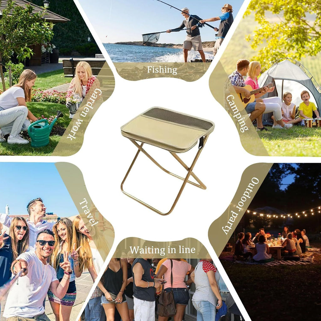 Collapsible Stool Folding Stool for Adults, Foldable Backpack Stool Portable Chair Heavy Duty Compact Travel Camping Stool with Storage Pocket, Portable Folding Seat for Fishing Hiking (Khaki, S)