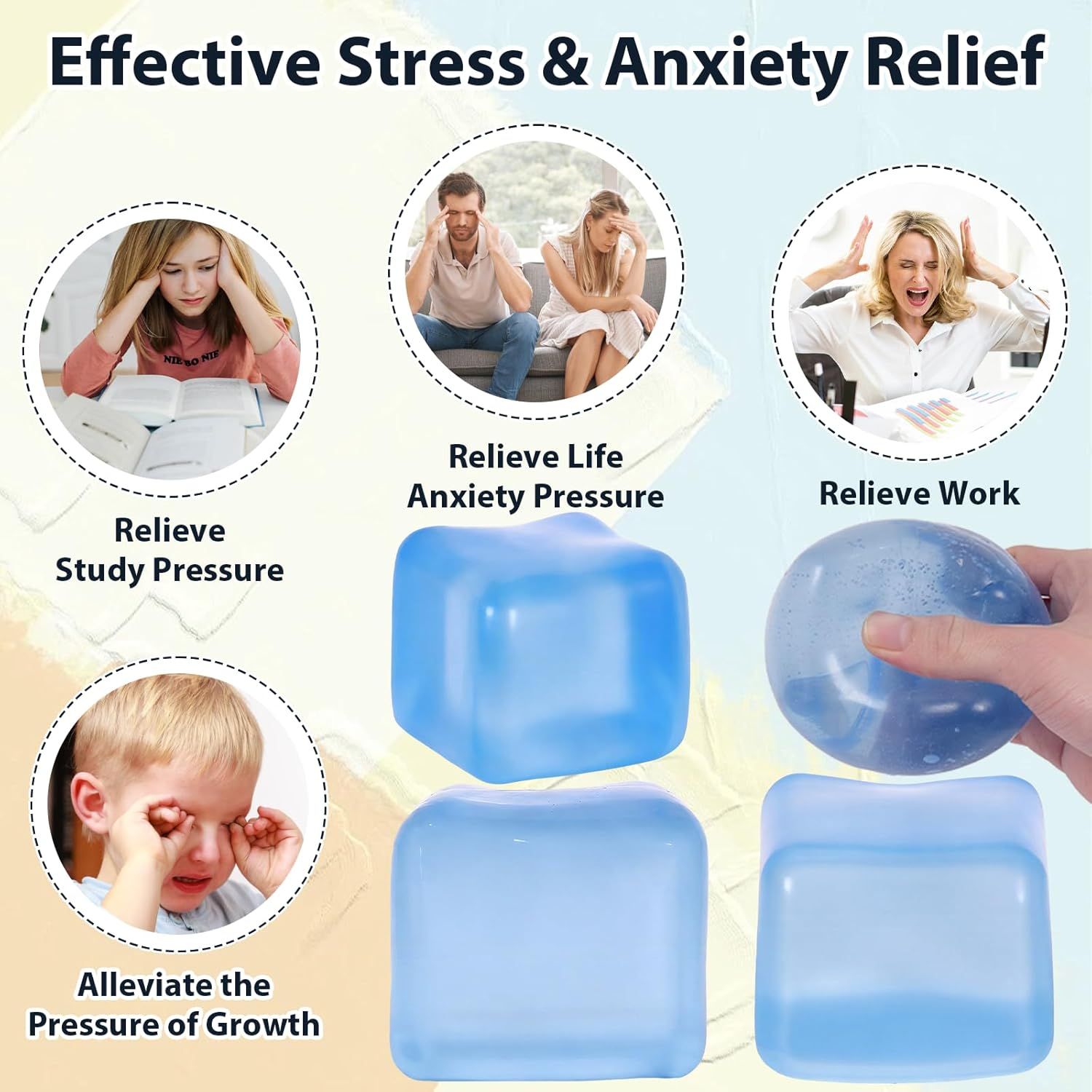 Large Ice Cube Squishy Toy 7cm (2.76Inch),  Big Slow Rising Squishies for Sensory Play, Perfect Stress Relief Fidget Toys for Adults Anxiety, Squishy Cube Sensory Toys (Blue)