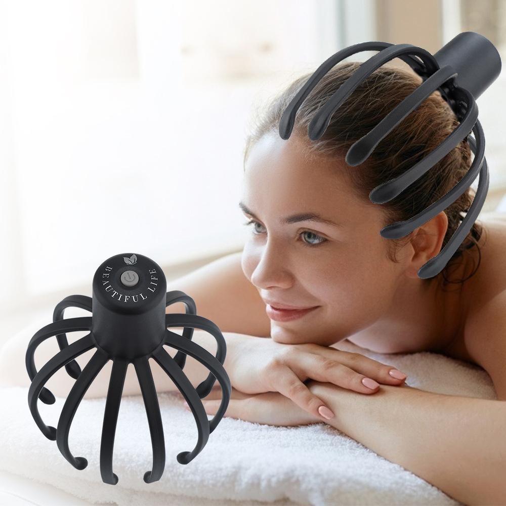 Head Scalp Massager Electric Octopus Claw Scalp Massage Tool Portable Muscle Relaxation Equipment -Black