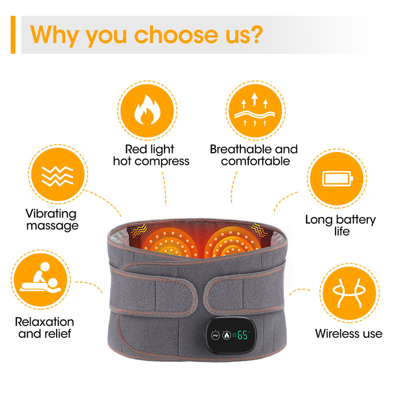 Far Infrared Hot Compress Waist Support Belt, Wireless USB Charging Vibration Massager Belt for Lumbar & Abdomen Care
