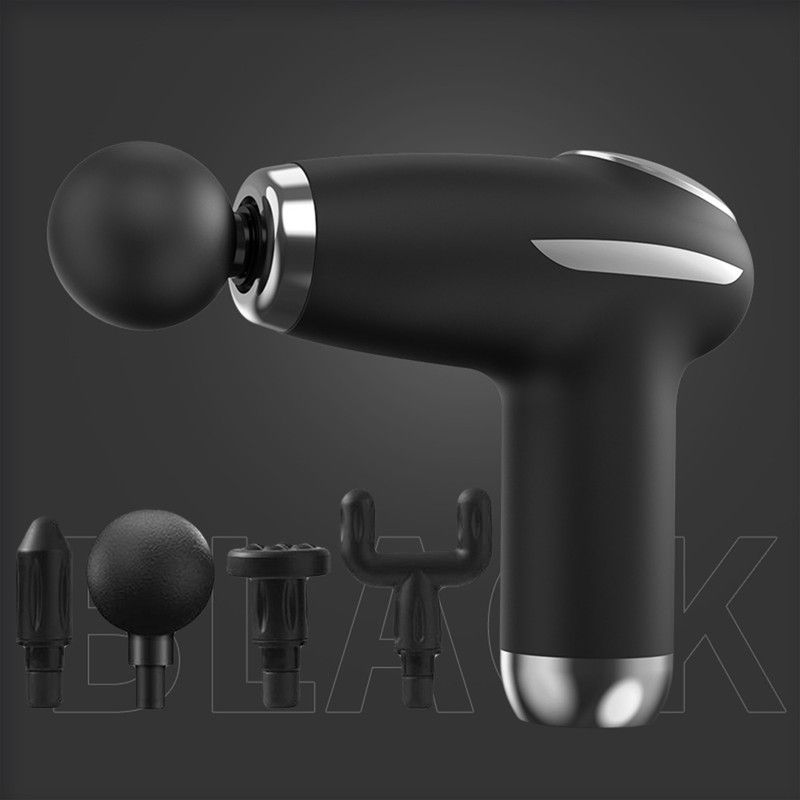 Black - Portable Mini Fascia Gun with 4 Massage Heads, Type-C Rechargeable Low-Noise Handheld Percussion Massager for the Gym
