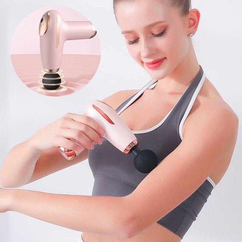 Black - Portable Mini Fascia Gun with 4 Massage Heads, Type-C Rechargeable Low-Noise Handheld Percussion Massager for the Gym