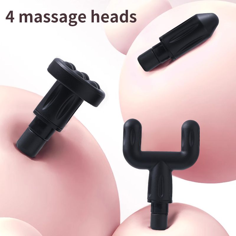 Black - Portable Mini Fascia Gun with 4 Massage Heads, Type-C Rechargeable Low-Noise Handheld Percussion Massager for the Gym
