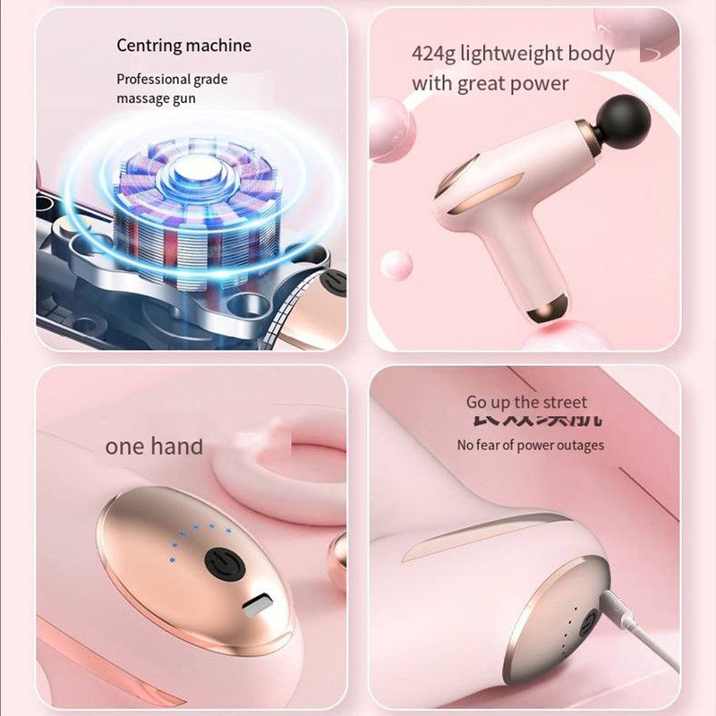 Black - Portable Mini Fascia Gun with 4 Massage Heads, Type-C Rechargeable Low-Noise Handheld Percussion Massager for the Gym
