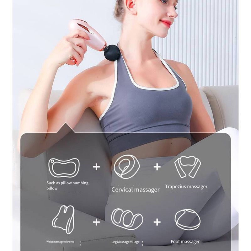 Black - Portable Mini Fascia Gun with 4 Massage Heads, Type-C Rechargeable Low-Noise Handheld Percussion Massager for the Gym
