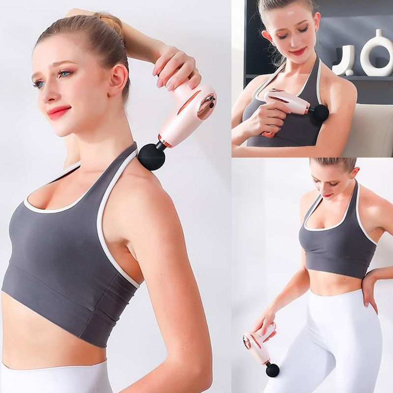 Black - Portable Mini Fascia Gun with 4 Massage Heads, Type-C Rechargeable Low-Noise Handheld Percussion Massager for the Gym