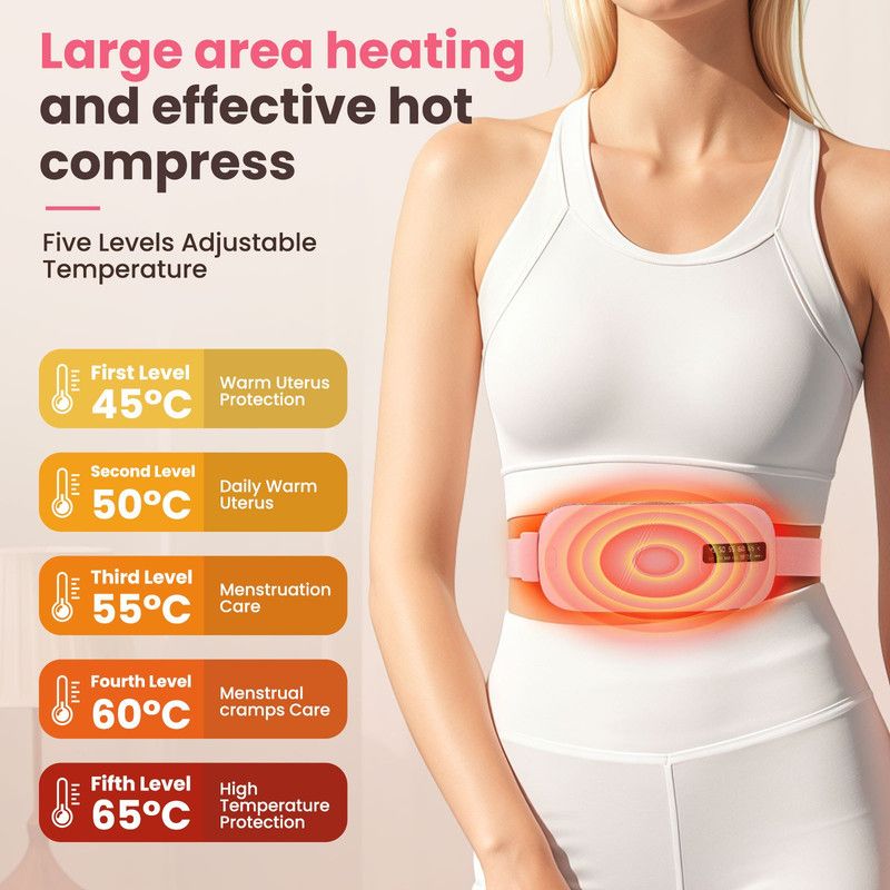 LED Display Period Heating Belt for Women, 5 Heat Settings & 4 Vibration Modes Wireless Menstrual Cramp Relief Waist Heating Pad - Pink