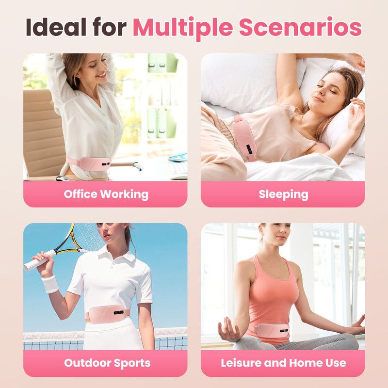 LED Display Period Heating Belt for Women, 5 Heat Settings & 4 Vibration Modes Wireless Menstrual Cramp Relief Waist Heating Pad - Pink