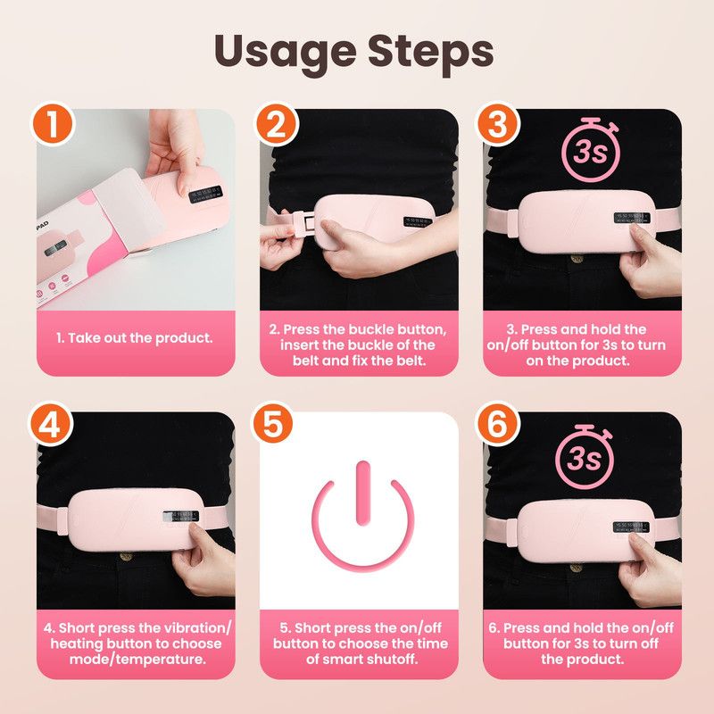 LED Display Period Heating Belt for Women, 5 Heat Settings & 4 Vibration Modes Wireless Menstrual Cramp Relief Waist Heating Pad - Pink