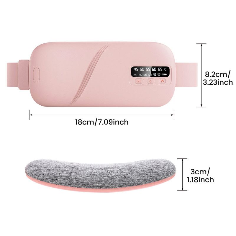 LED Display Period Heating Belt for Women, 5 Heat Settings & 4 Vibration Modes Wireless Menstrual Cramp Relief Waist Heating Pad - Pink