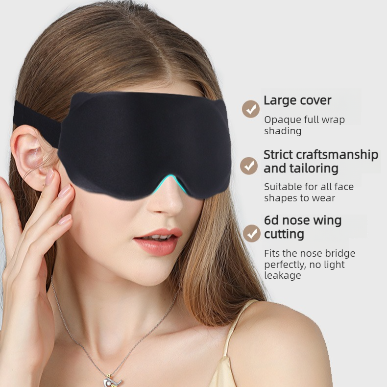 3D Contoured Sleep Mask, Breathable Fabric with Adjustable Strap, Light-Blocking Eye Mask for Sleeping, Napping, and Travel—Black