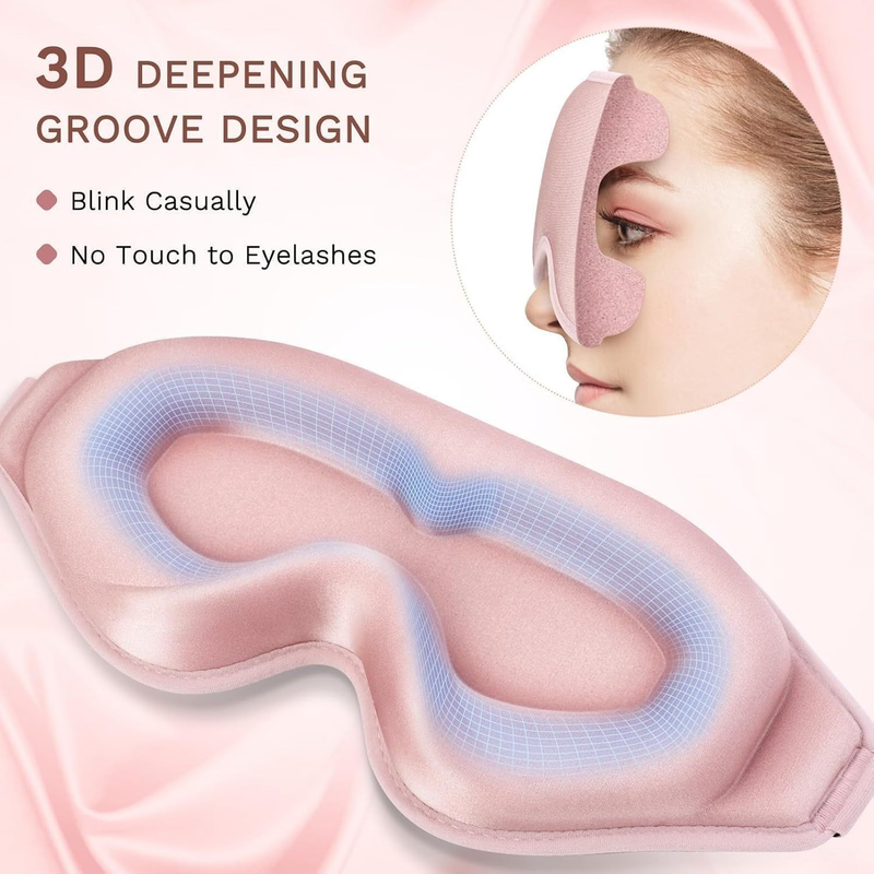 3D Deep Contoured Memory Foam Sleep Eye Mask, Full Light Blocking, Breathable Eye Cover for Travel, Naps, and Nighttime Sleep—Pink