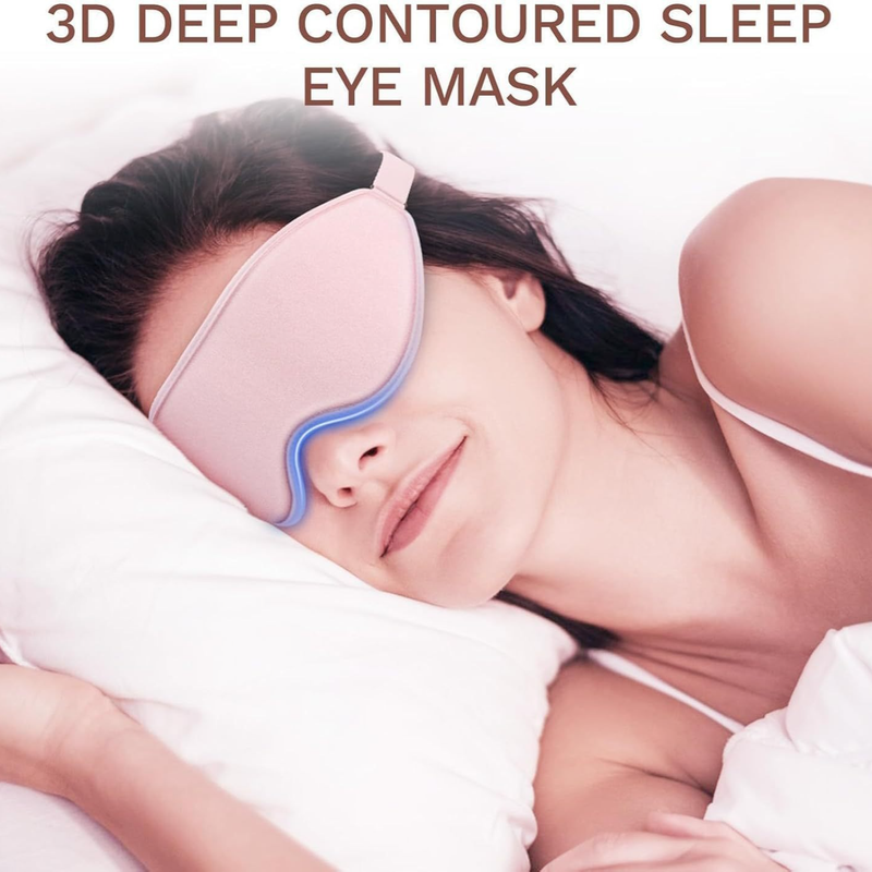3D Deep Contoured Memory Foam Sleep Eye Mask, Full Light Blocking, Breathable Eye Cover for Travel, Naps, and Nighttime Sleep—Pink
