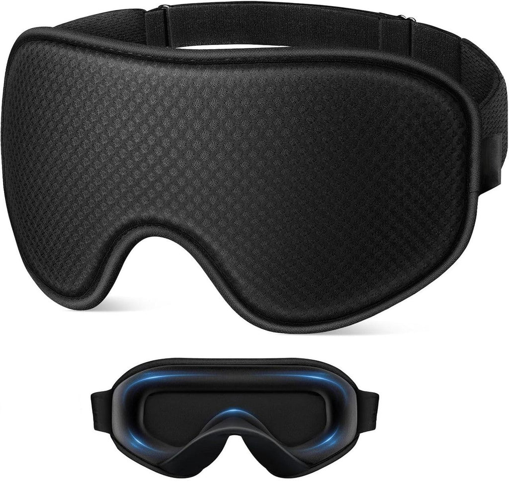 3D Contoured Memory Foam Sleep Eye Mask, Zero-Pressure Breathable Mesh Eye Cover with Adjustable Strap for Travel, Naps, and Nighttime Sleep—Black
