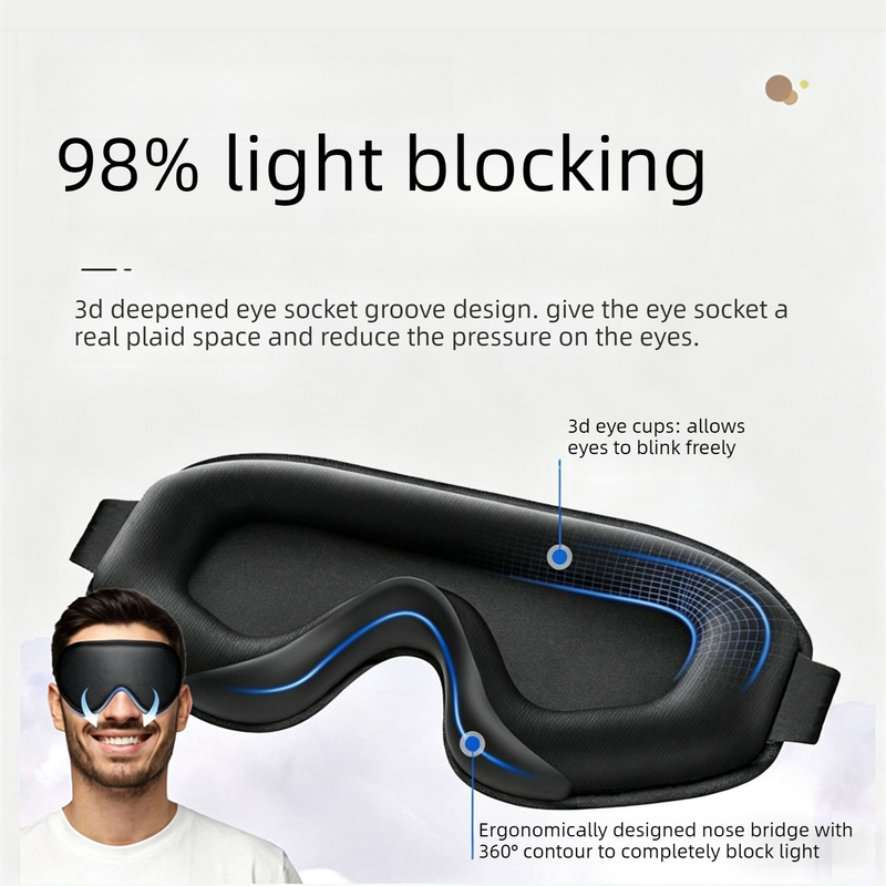 3D Contoured Memory Foam Sleep Eye Mask, Zero-Pressure Breathable Mesh Eye Cover with Adjustable Strap for Travel, Naps, and Nighttime Sleep—Black