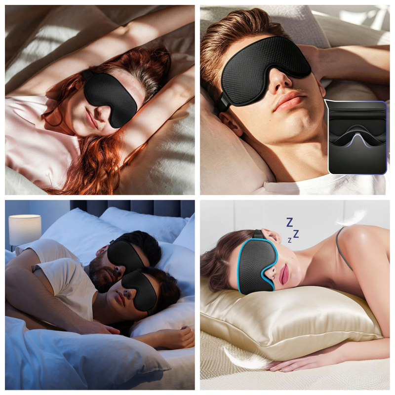 3D Contoured Memory Foam Sleep Eye Mask, Zero-Pressure Breathable Mesh Eye Cover with Adjustable Strap for Travel, Naps, and Nighttime Sleep—Black