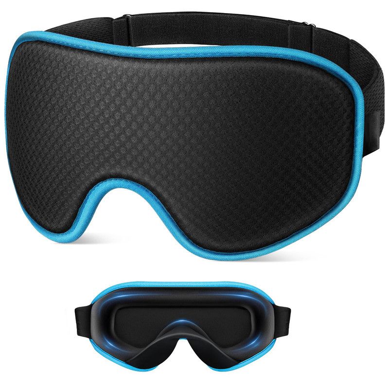 3D Contoured Memory Foam Sleep Eye Mask, Zero-Pressure Breathable Mesh Eye Cover with Adjustable Strap for Travel, Naps, and Nighttime Sleep—Blue