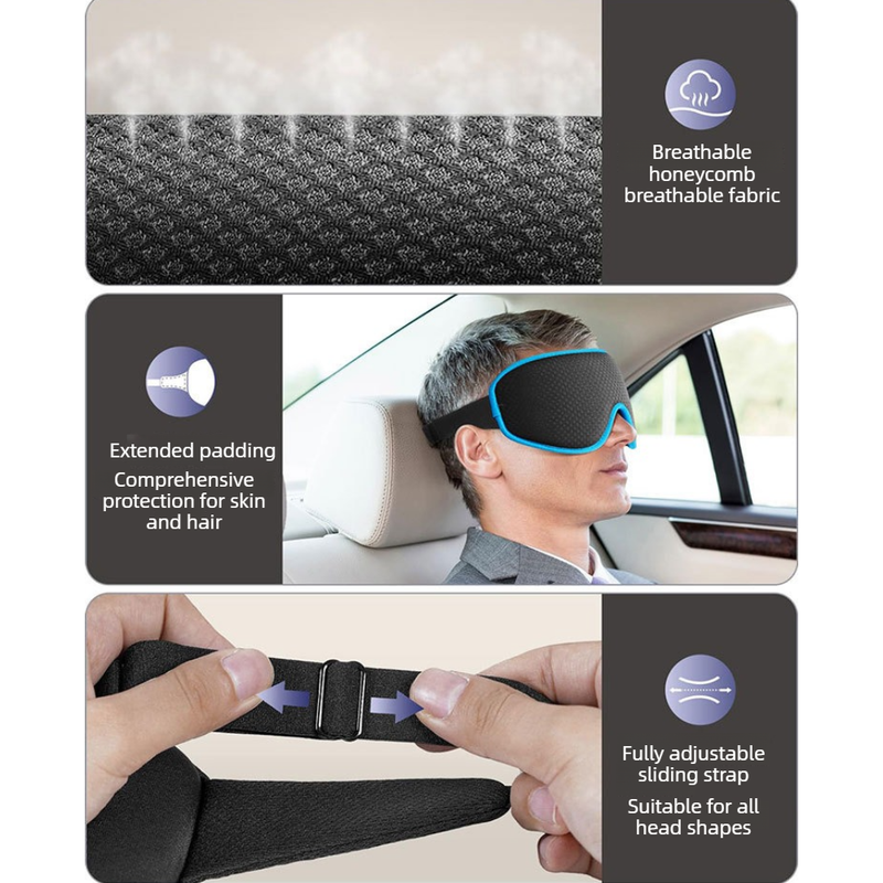 3D Contoured Memory Foam Sleep Eye Mask, Zero-Pressure Breathable Mesh Eye Cover with Adjustable Strap for Travel, Naps, and Nighttime Sleep—Blue