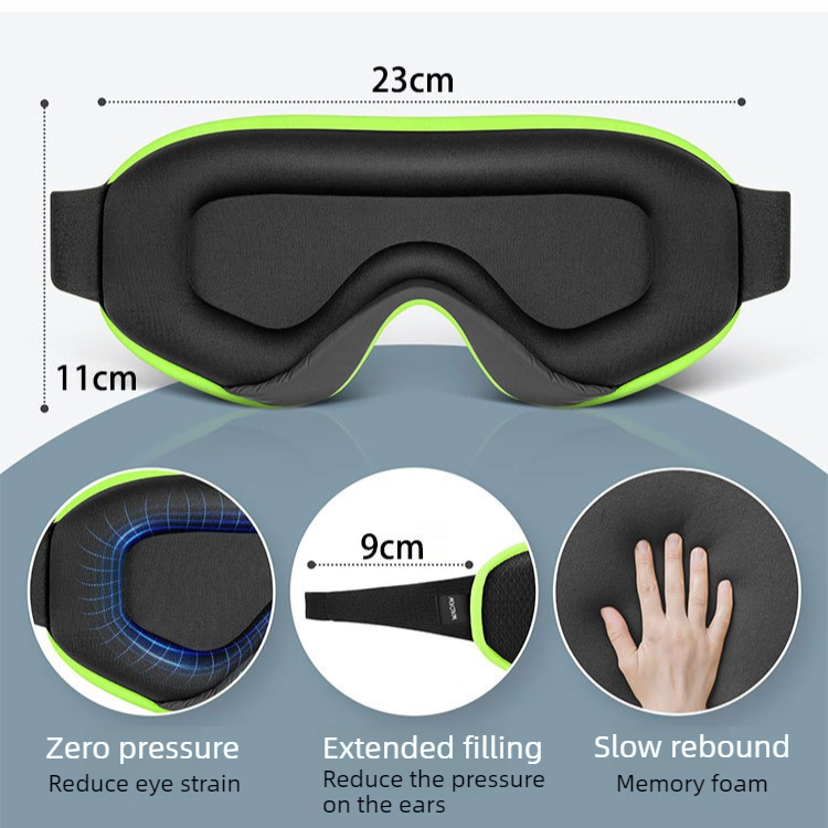 3D Contoured Memory Foam Sleep Eye Mask, Zero Pressure Breathable Mesh Eye Cover with Adjustable Strap for Travel, Naps, and Night Sleep - Green