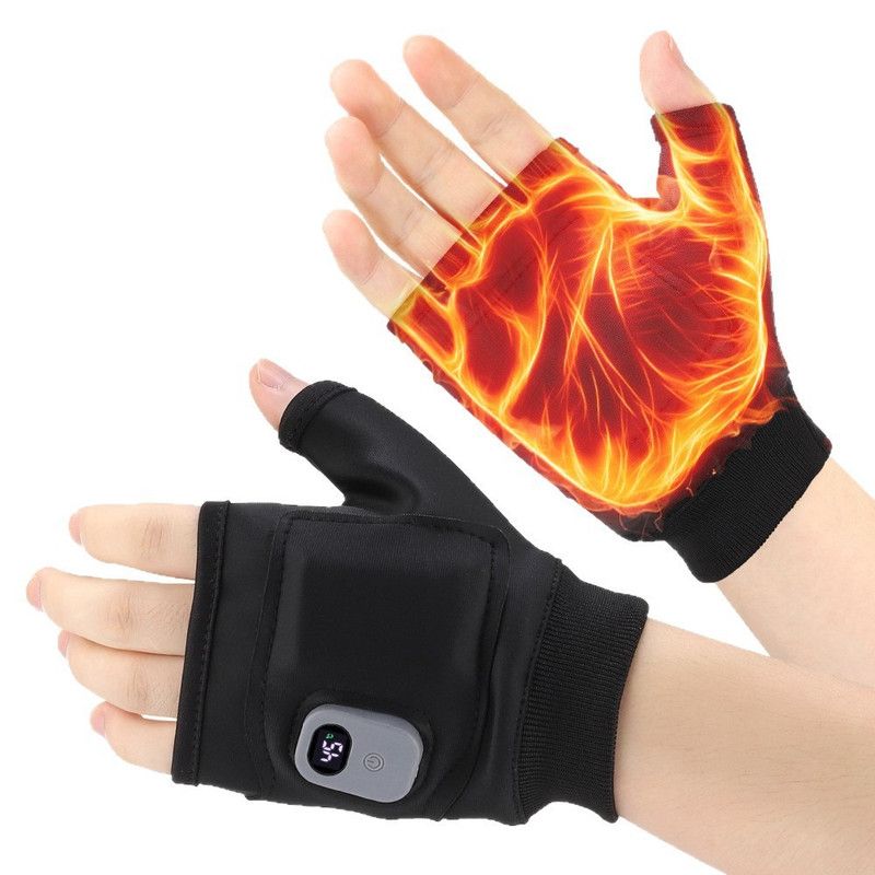 USB Rechargeable Heated Half-Finger Gloves, 3-Level Temperature Control Winter Hand Warmers (1 Pair)