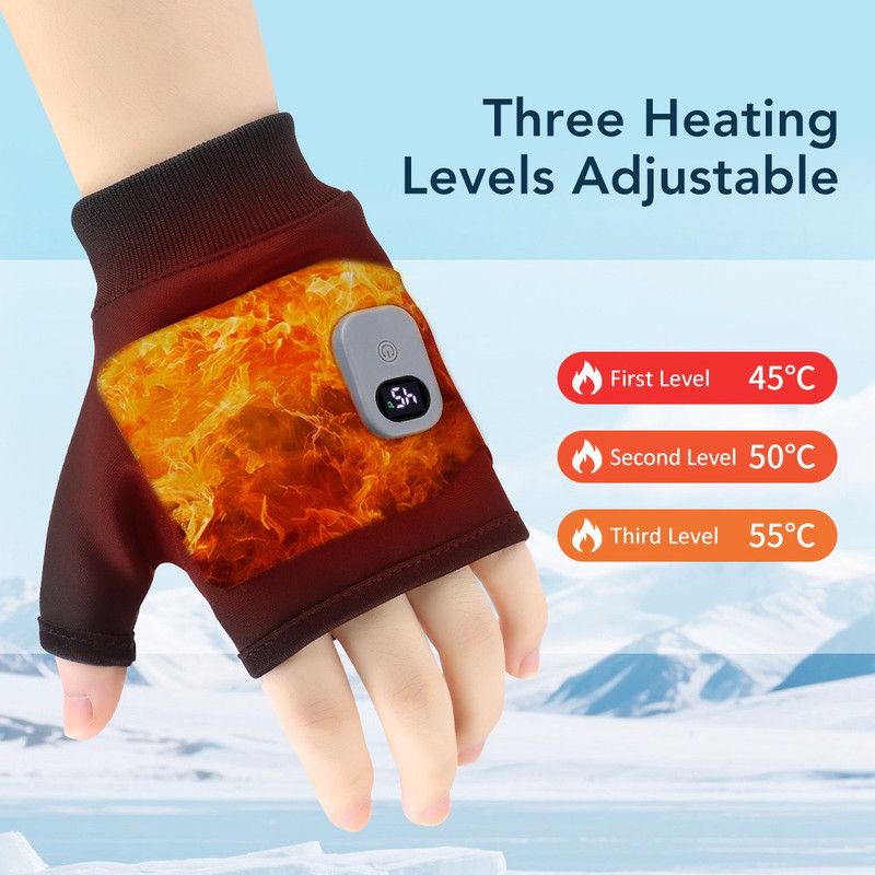 USB Rechargeable Heated Half-Finger Gloves, 3-Level Temperature Control Winter Hand Warmers (1 Pair)