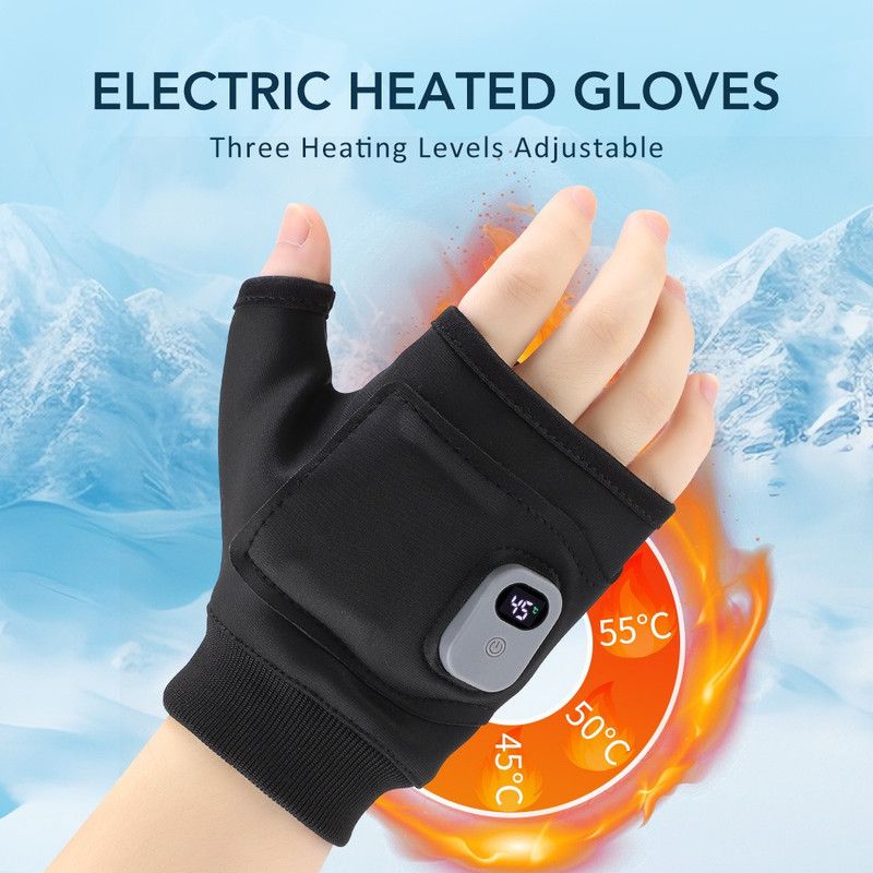 USB Rechargeable Heated Half-Finger Gloves, 3-Level Temperature Control Winter Hand Warmers (1 Pair)